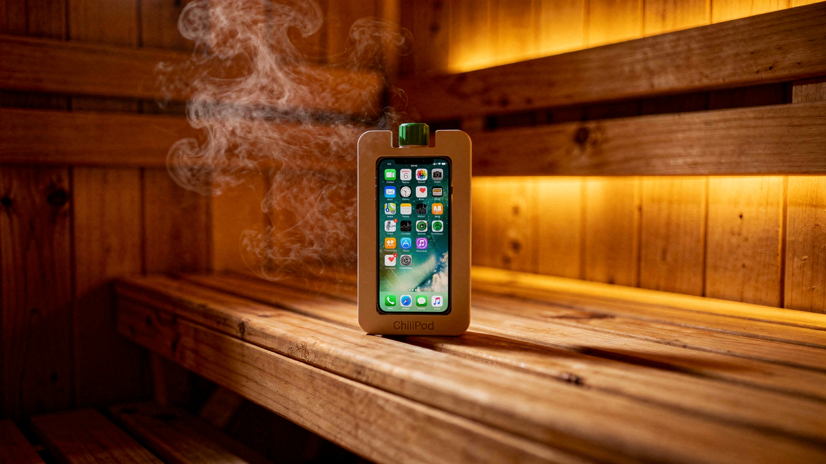 iChillPod sauna phone cooler preventing phone overheating