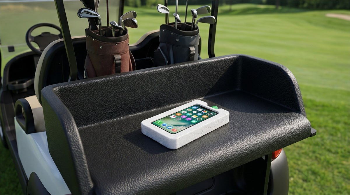 iChillPod phone cooler for a phone on a hot golf course